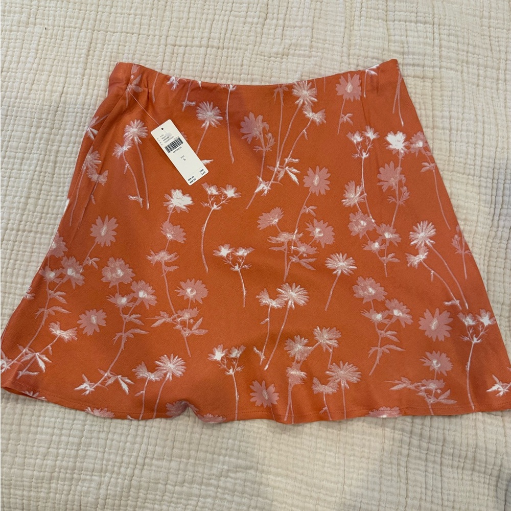 Anthropologie Orange Floral Mini Skirt